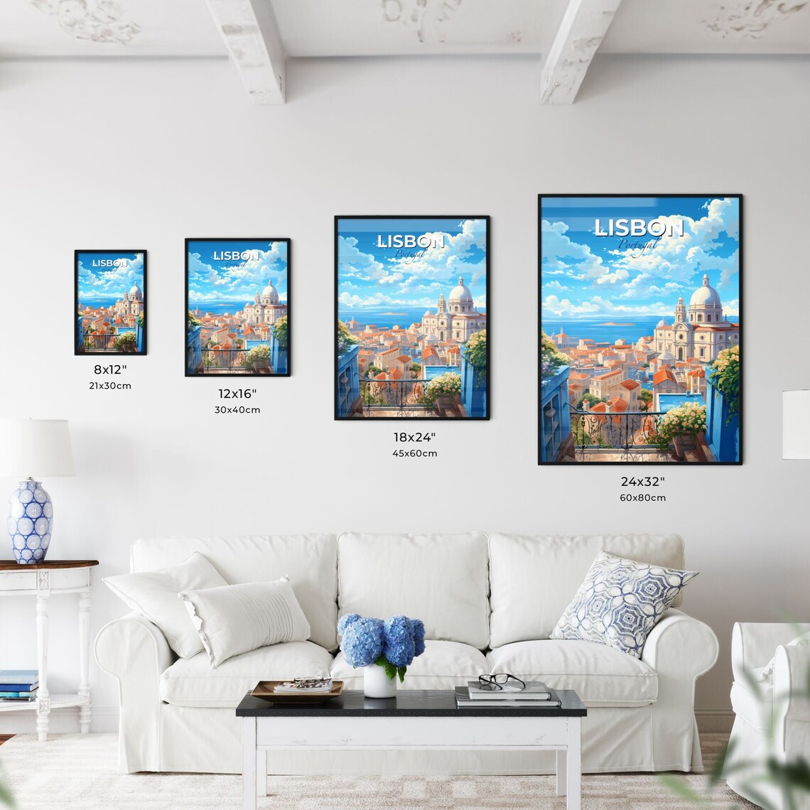 Lisbon Portugal Coastal Rooftops Harbor Balcony View Travel Art Poster - Image 3