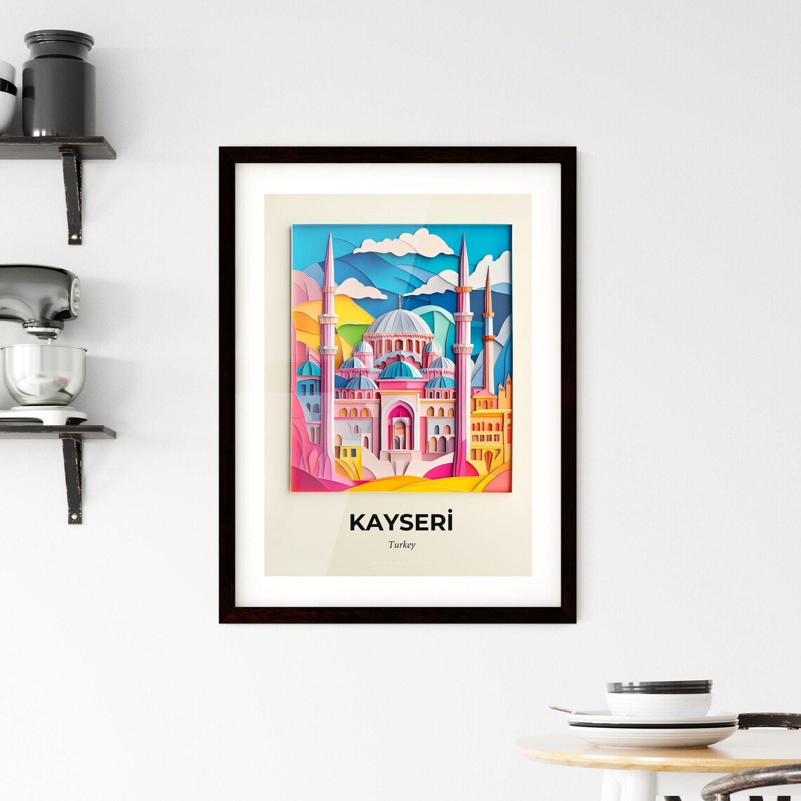 Kayseri Turkey Mosque Minarets Papercut City Art Travel Poster - Image 2