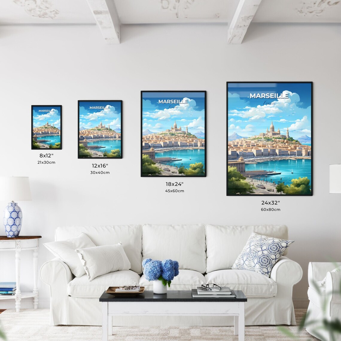 Marseille France Old Port Harbor Hilltop Basilica Travel Poster - Image 3