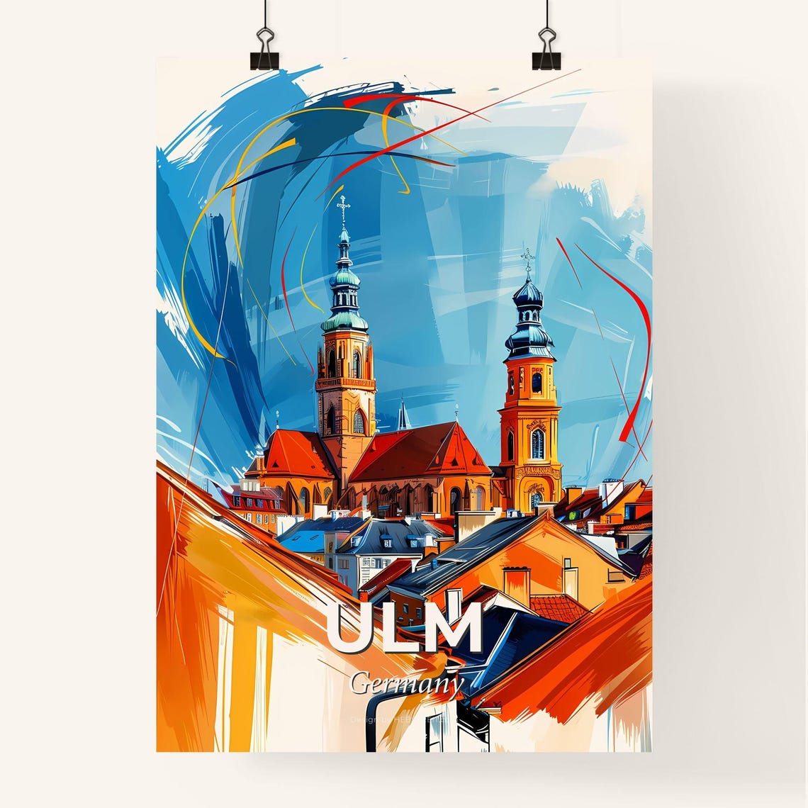 Ulm Germany Colorful Abstract Cathedral Tower Skyline Art Poster - Image 4