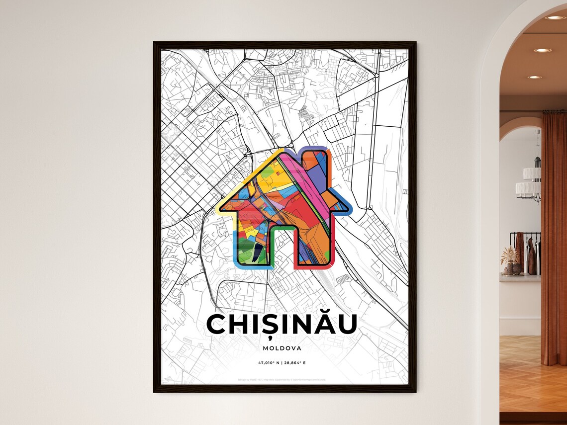 Chisinau Moldova Minimalist Line Art Heart Shaped City Map Poster - Image 3