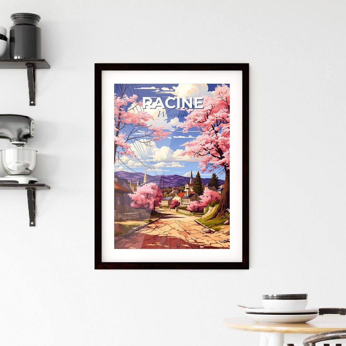 Vivid Racine Wisconsin Cherry Blossom Street Spring Scene Poster - Image 2