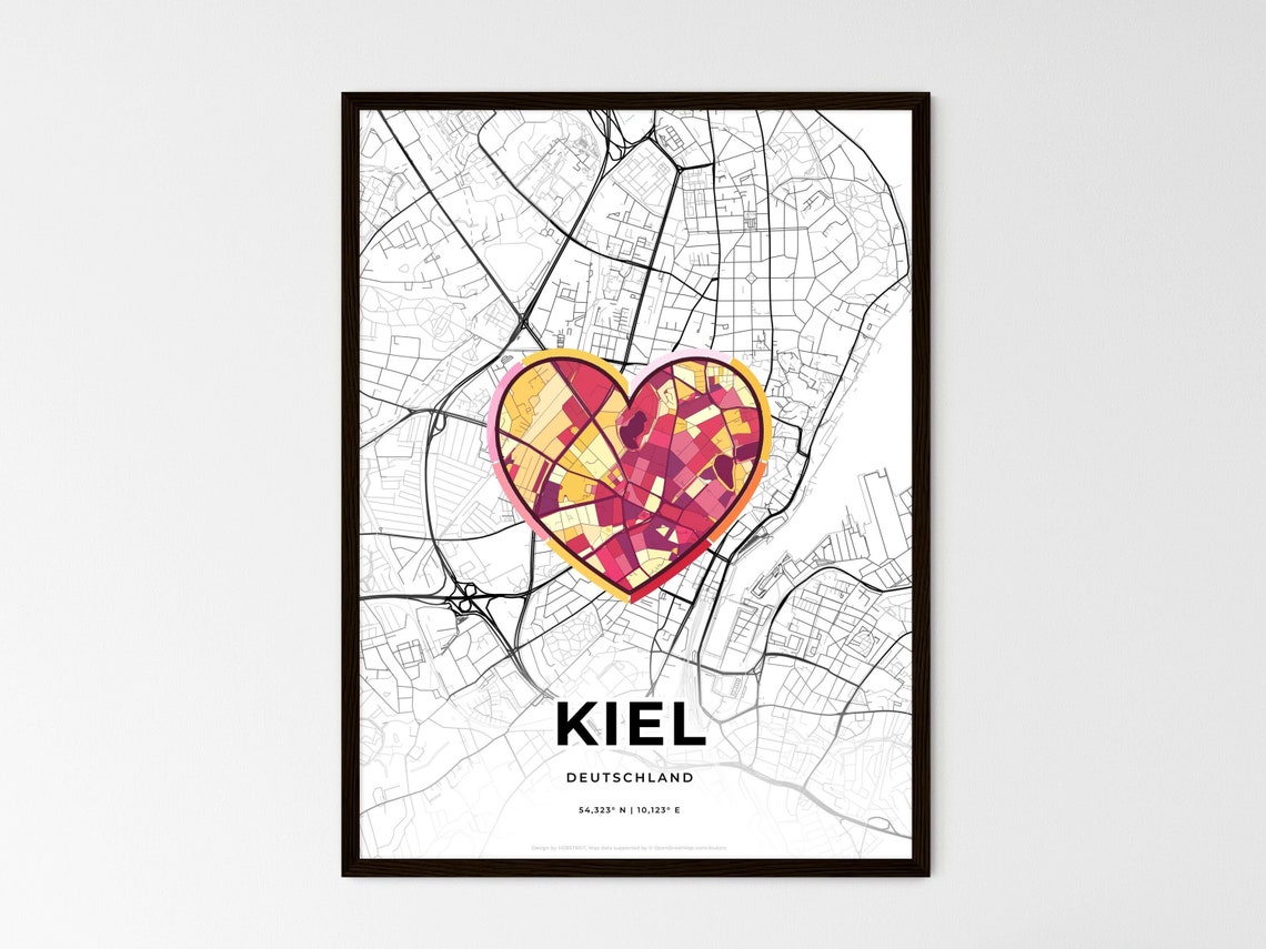 Kiel Deutschland City Map Red Heart Street Map Poster Germany Gift