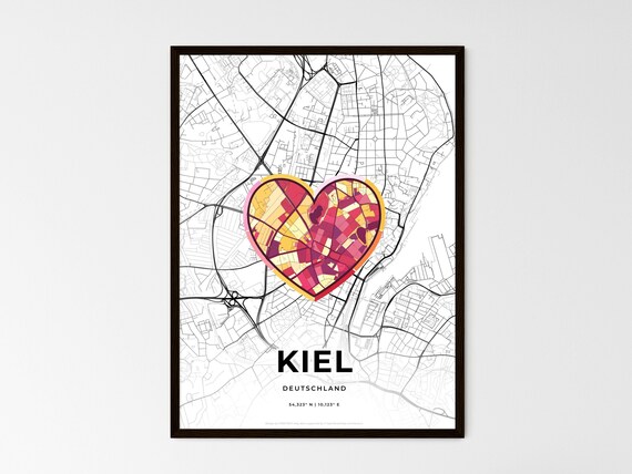 Kiel Deutschland City Map Red Heart Street Map Poster Germany Gift