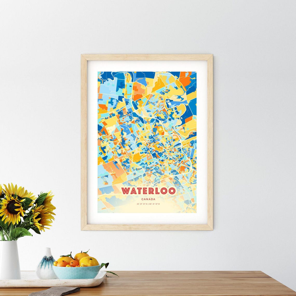 Abstract Waterloo Canada Modern Colorful City Street Map Art Poster - Image 2