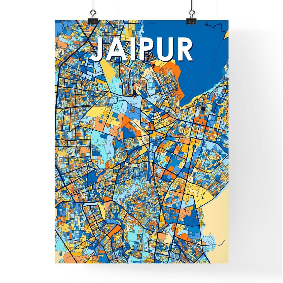Jaipur India Bold Colorful Vibrant City Street Map Art Poster - Image 4