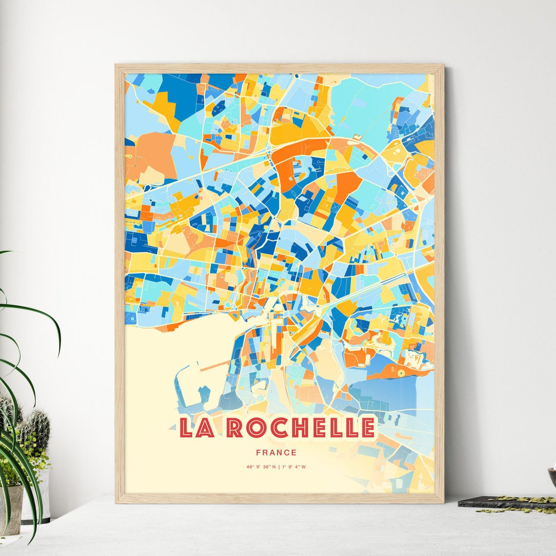 La Rochelle France Coastal Colorful City Map Blue Orange Poster