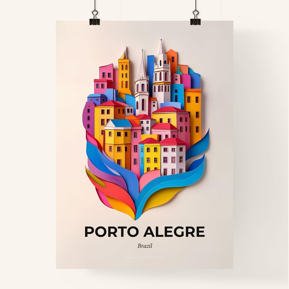 Porto Alegre Brazil Vibrant Papercut Cityscape Travel Poster - Image 4