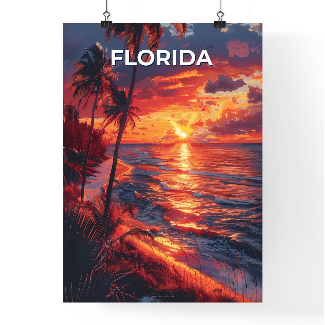 Florida Palm Beach Ocean Sunset Tropical Scene Travel Poster - Image 4