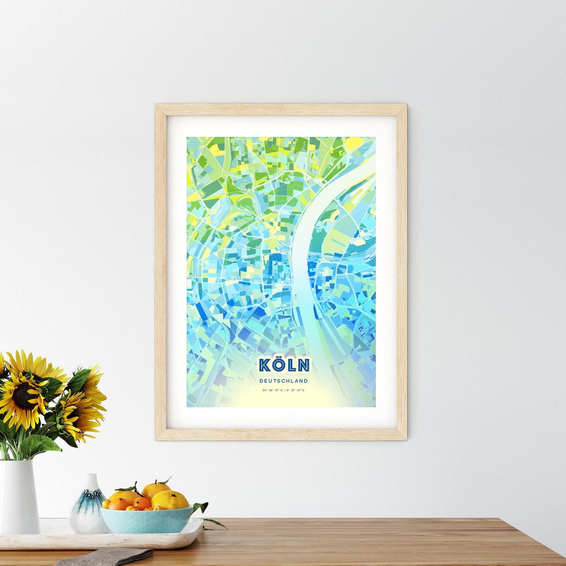 Koln Germany Personalized Bluish Art City Map Coordinates Poster - Image 3