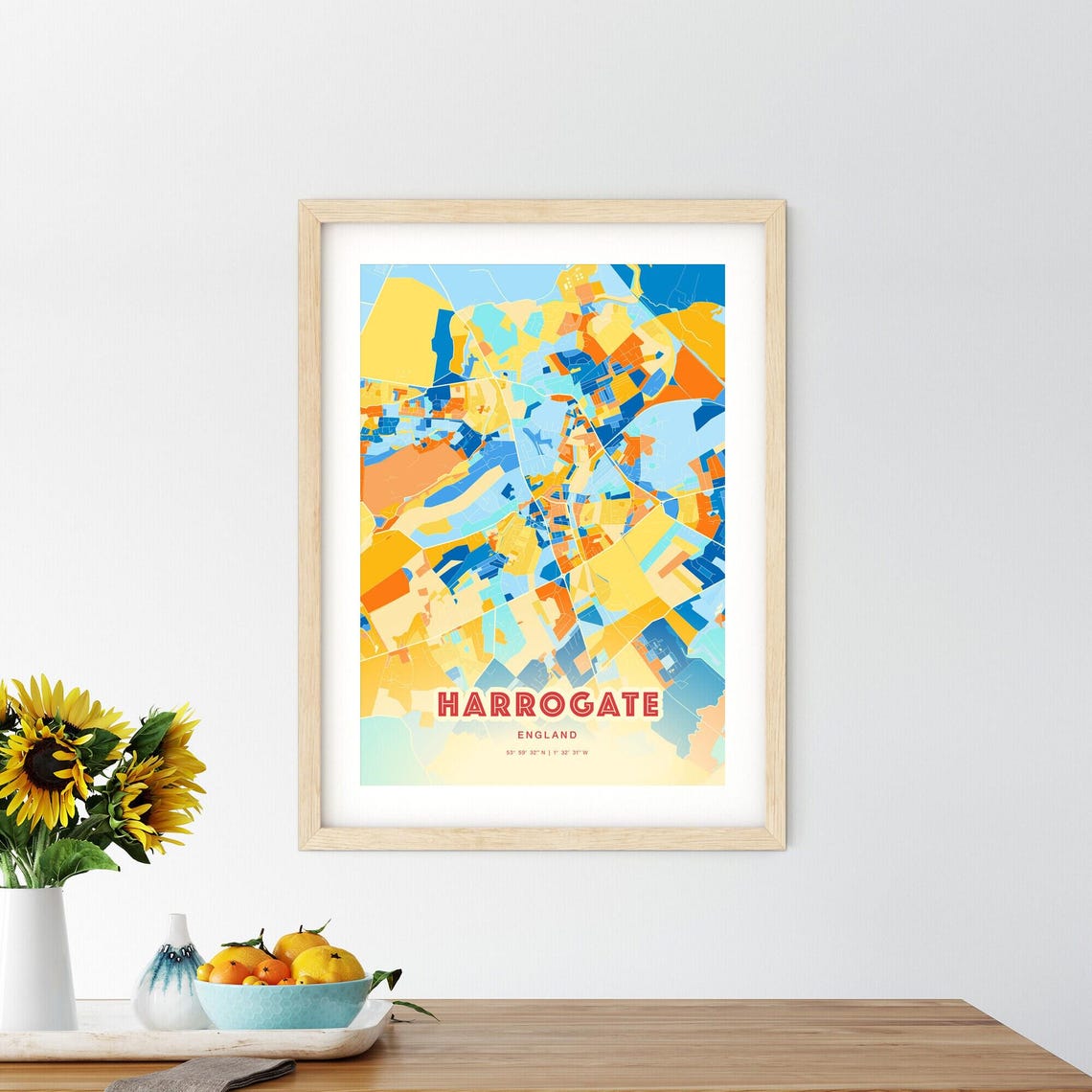 Harrogate England Vibrant Blue Orange Street Map Art Decor City Poster - Image 2
