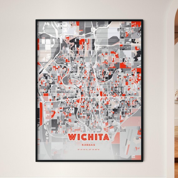 Wichita Kansas Expressive Bold Red City Street Map Artwork Poster