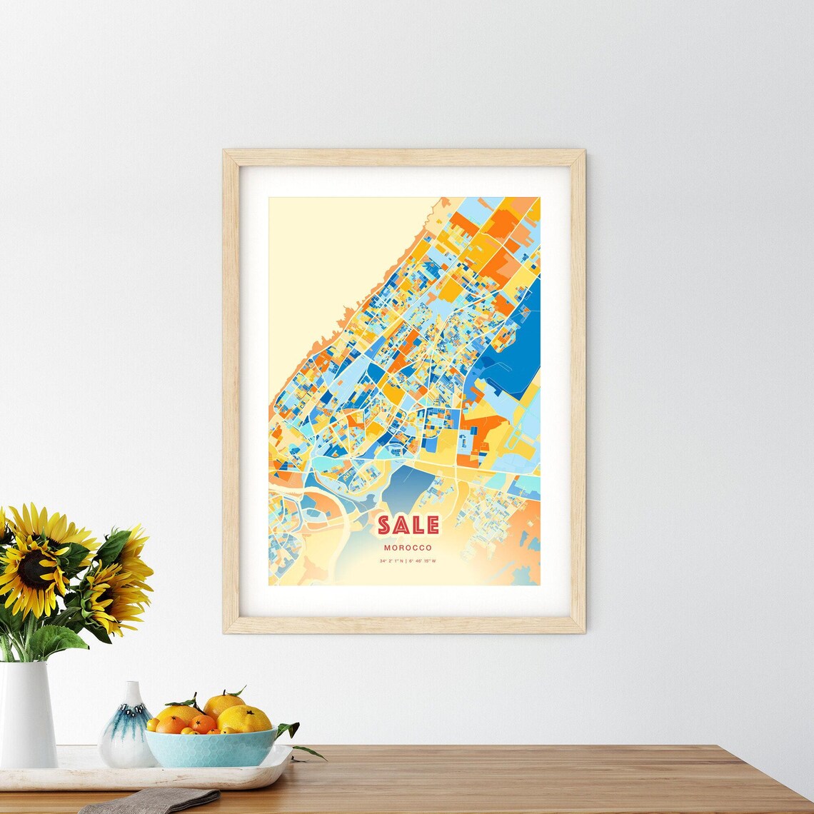 Sale Morocco Blue Orange City Map With Coordinates Art Poster - Image 2