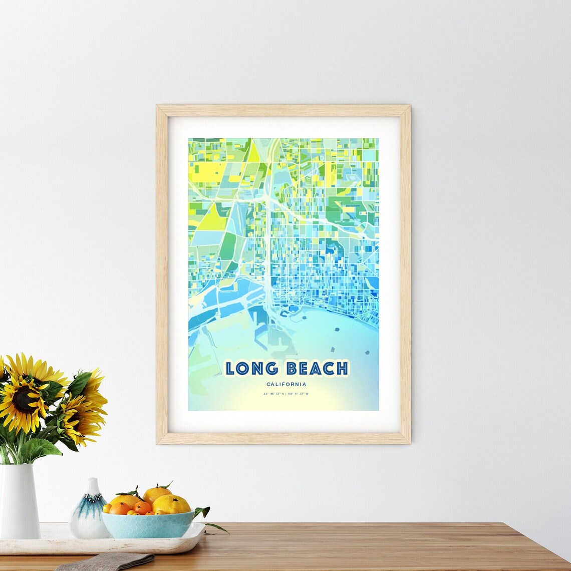 Long Beach California Vibrant Abstract Watercolor City Street Map Poster - Image 2