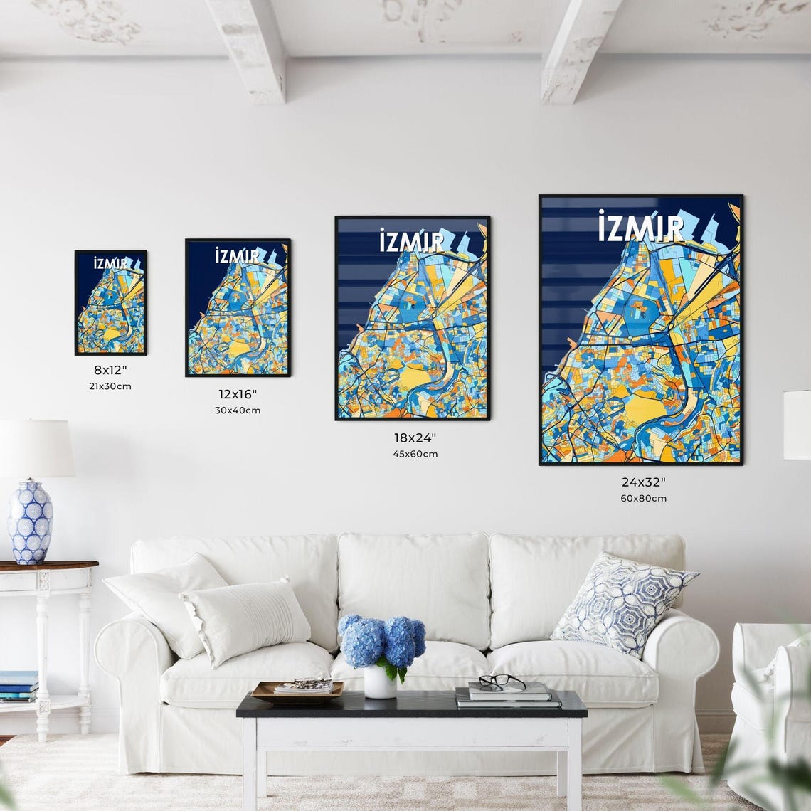 Izmir Turkey Blue Orange City Map Poster Bold Modern Street Grid Art - Image 3