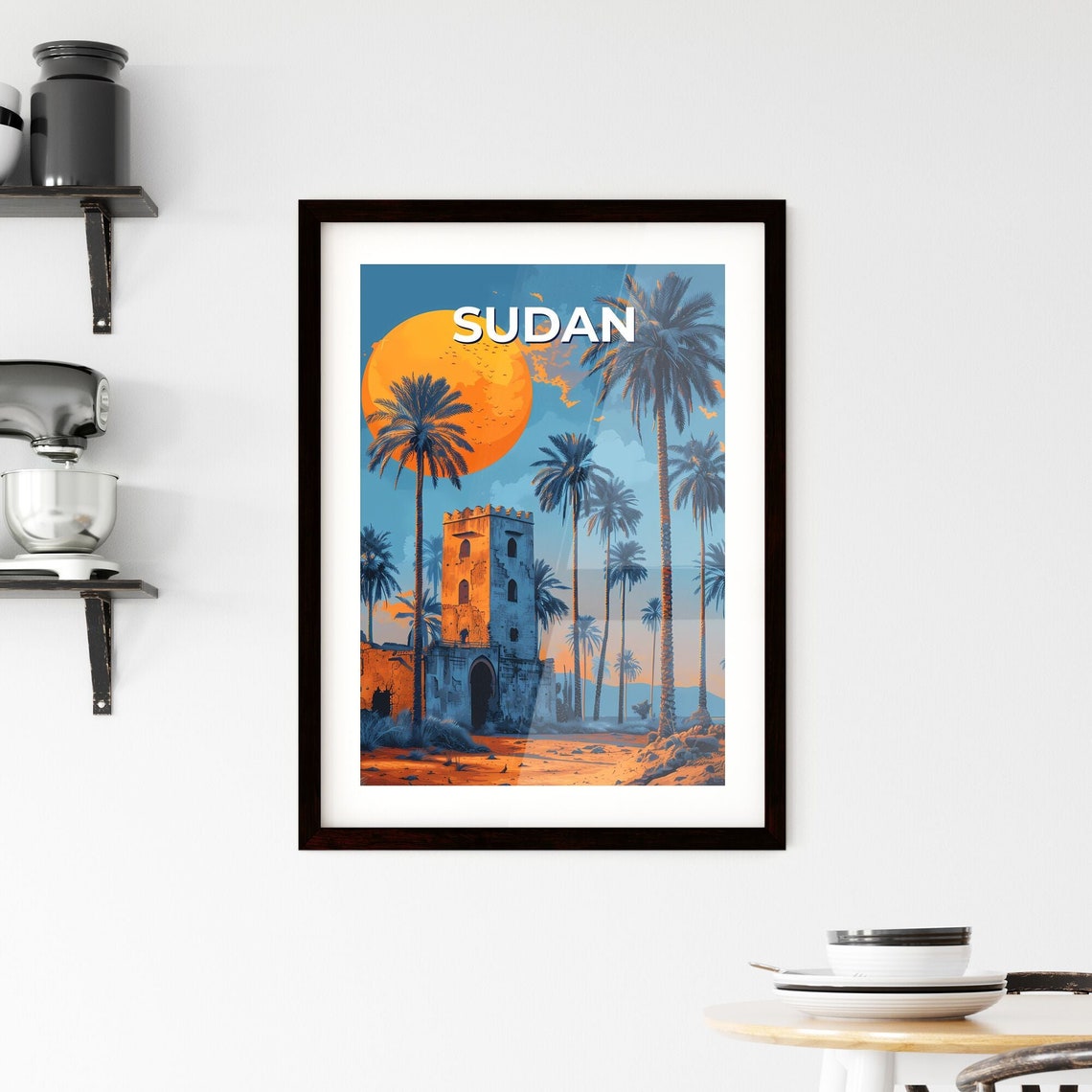 Sudan Sunset Palm Trees Ancient Stone Desert Tower Travel Poster - Image 2
