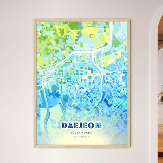 Daejeon South Korea Minimalist Bluish Street Map City Art Decor Poster
