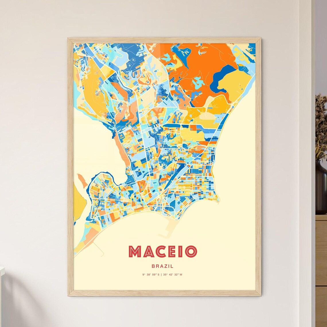 Maceio Brazil Colorful Blue Orange Modern City Street Map Poster