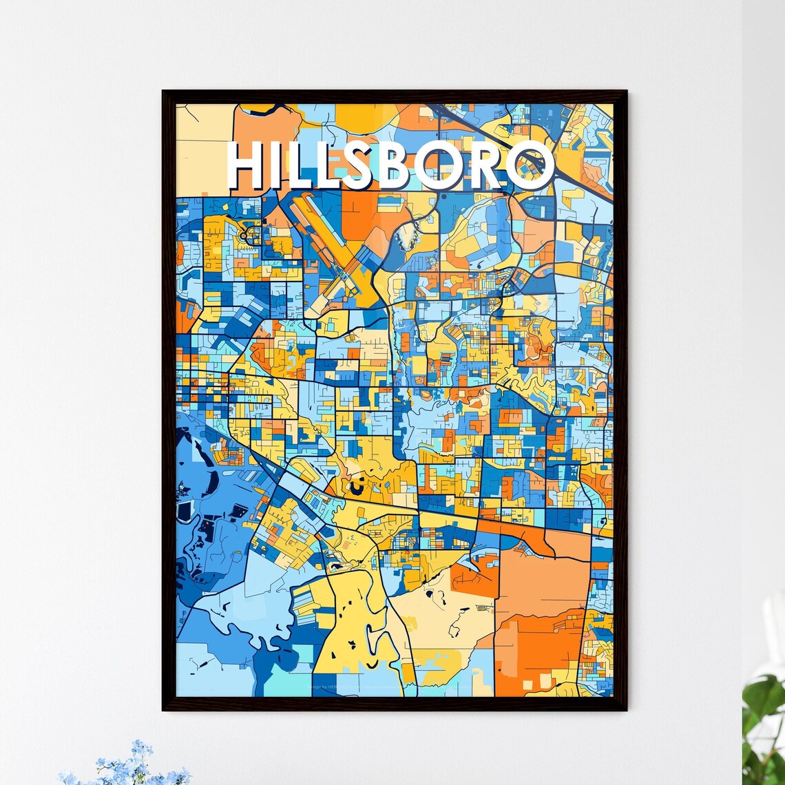 Hillsboro Oregon Vibrant Colorful Mosaic City Street Map Art Poster