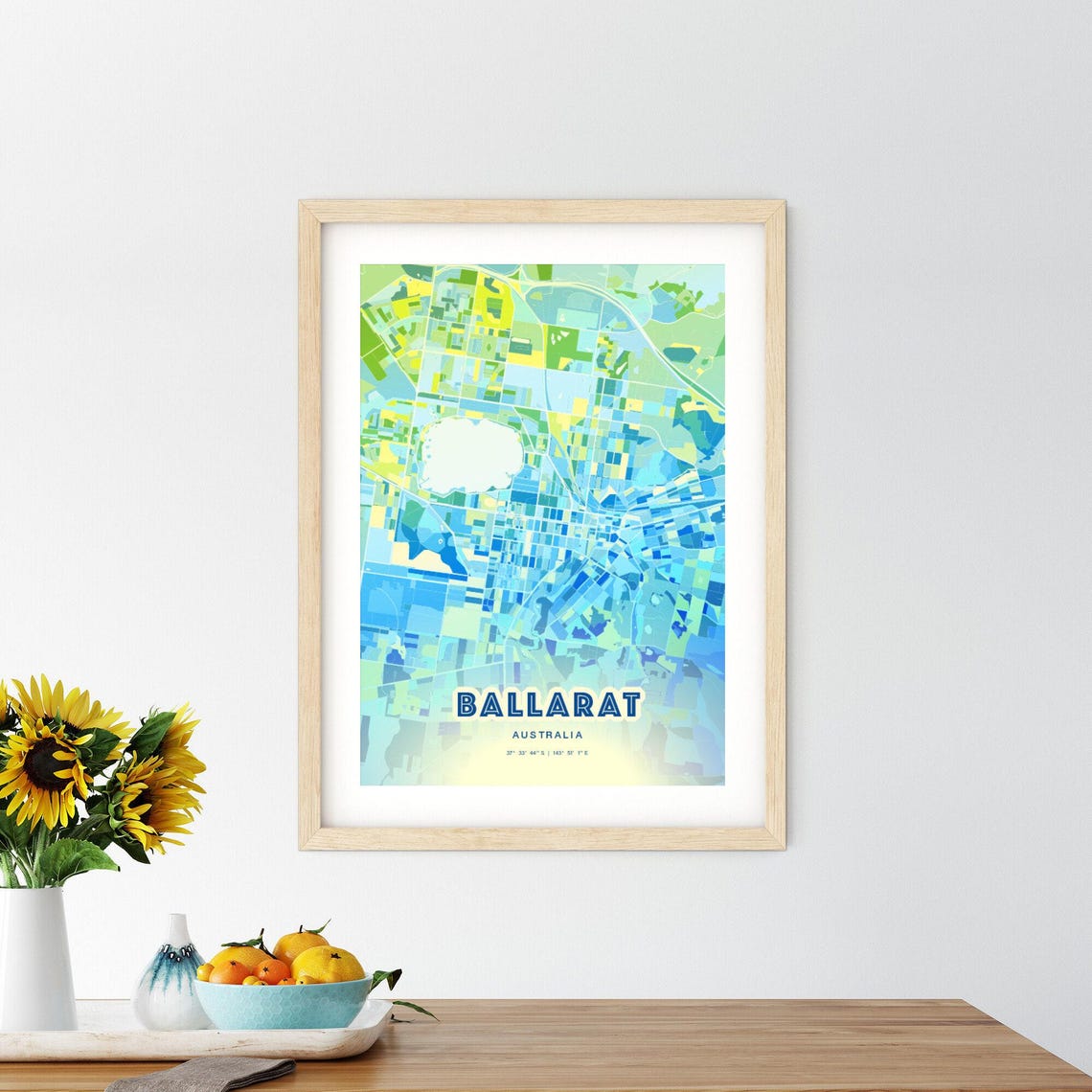 Ballarat Australia Bluish Watercolor City Map Art Poster Wall Decor - Image 2