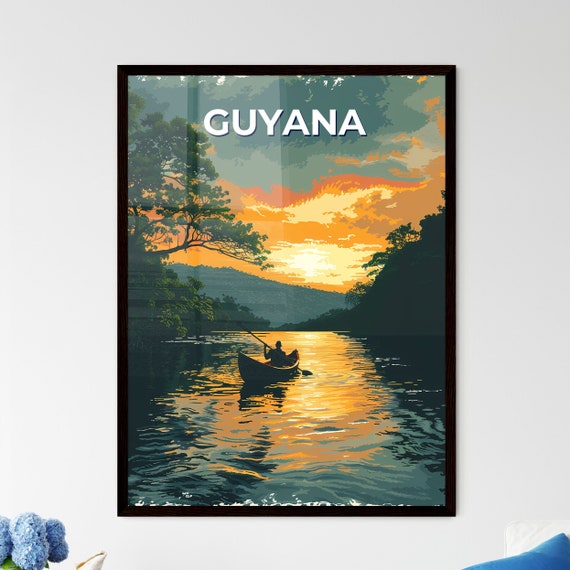 Guyana South America Colorful Lake Painting Showcasing A Lone Person In A Canoe Travel Destinations Customizable
