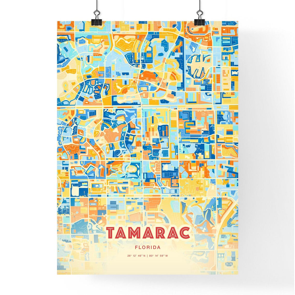 Abstract Tamarac Florida Modern Colorful City Street Map Art Poster