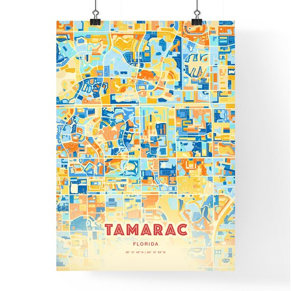 Abstract Tamarac Florida Modern Colorful City Street Map Art Poster
