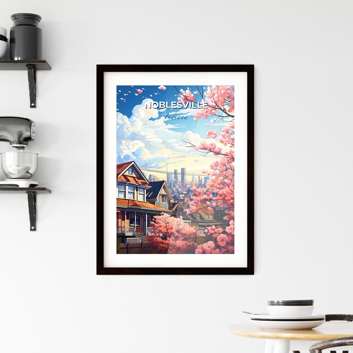 Noblesville Indiana Cherry Blossom Neighborhood City View Poster - Image 2