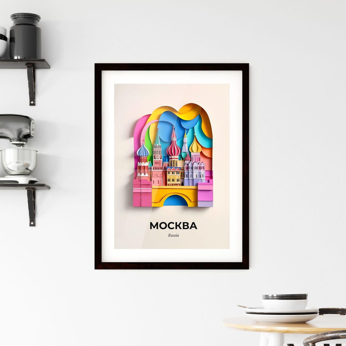 Moscow Russia Colorful Onion Domes Bridge Paper Cut Travel Poster - Image 2