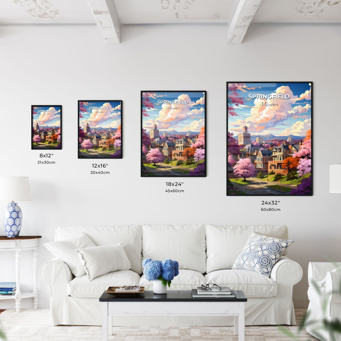Springfield Missouri Cherry Blossom City Sunset Spring Scene Poster - Image 3