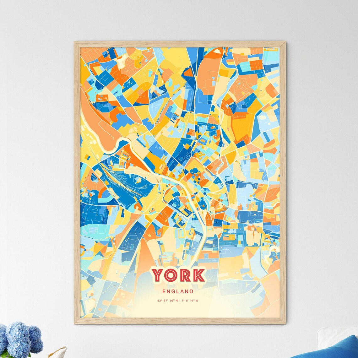 York England Colorful Blue Orange Modern City Street Map Poster
