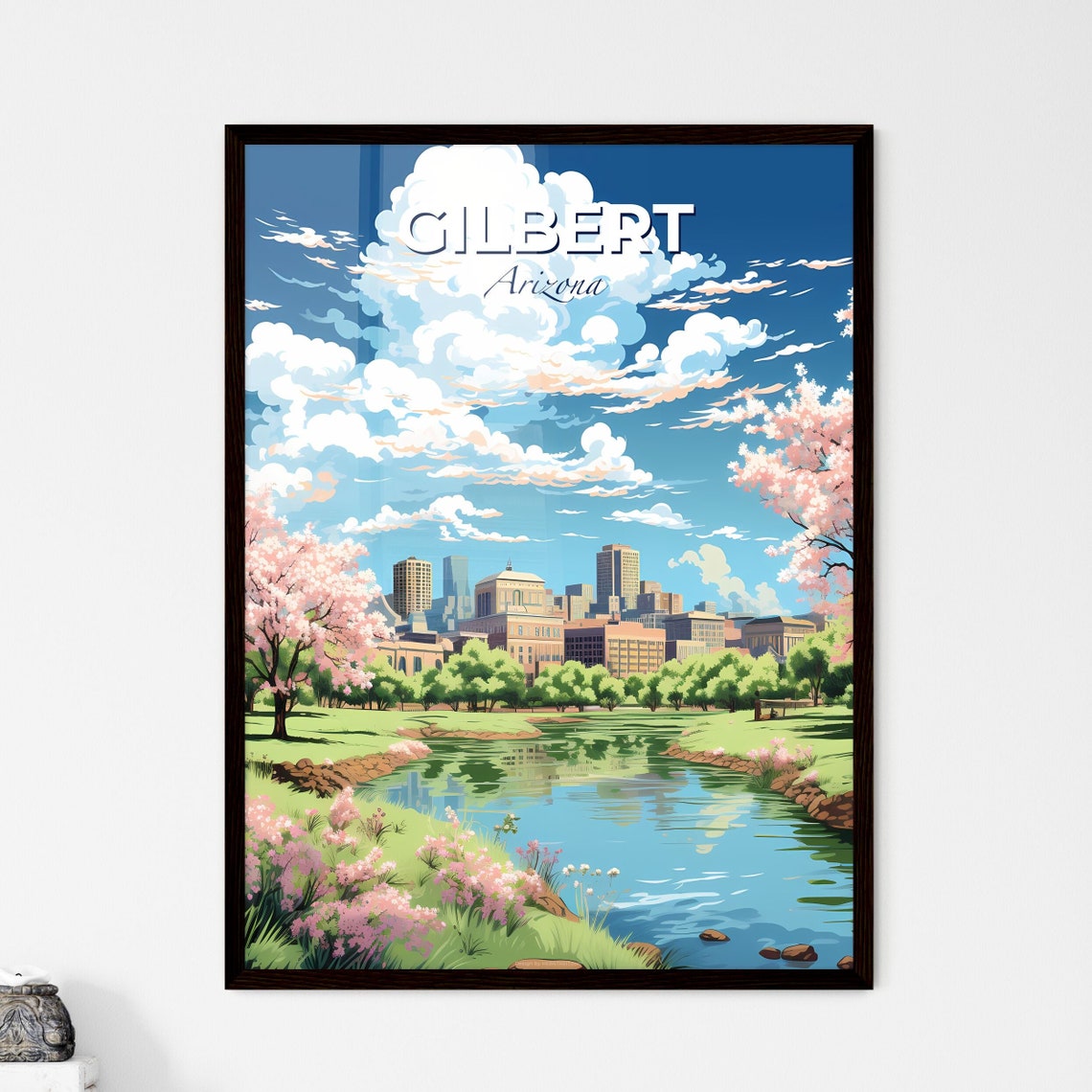 Gilbert Arizona Park Lake Blossom Downtown Skyline Travel Art Poster
