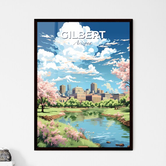Gilbert Arizona Park Lake Blossom Downtown Skyline Travel Art Poster