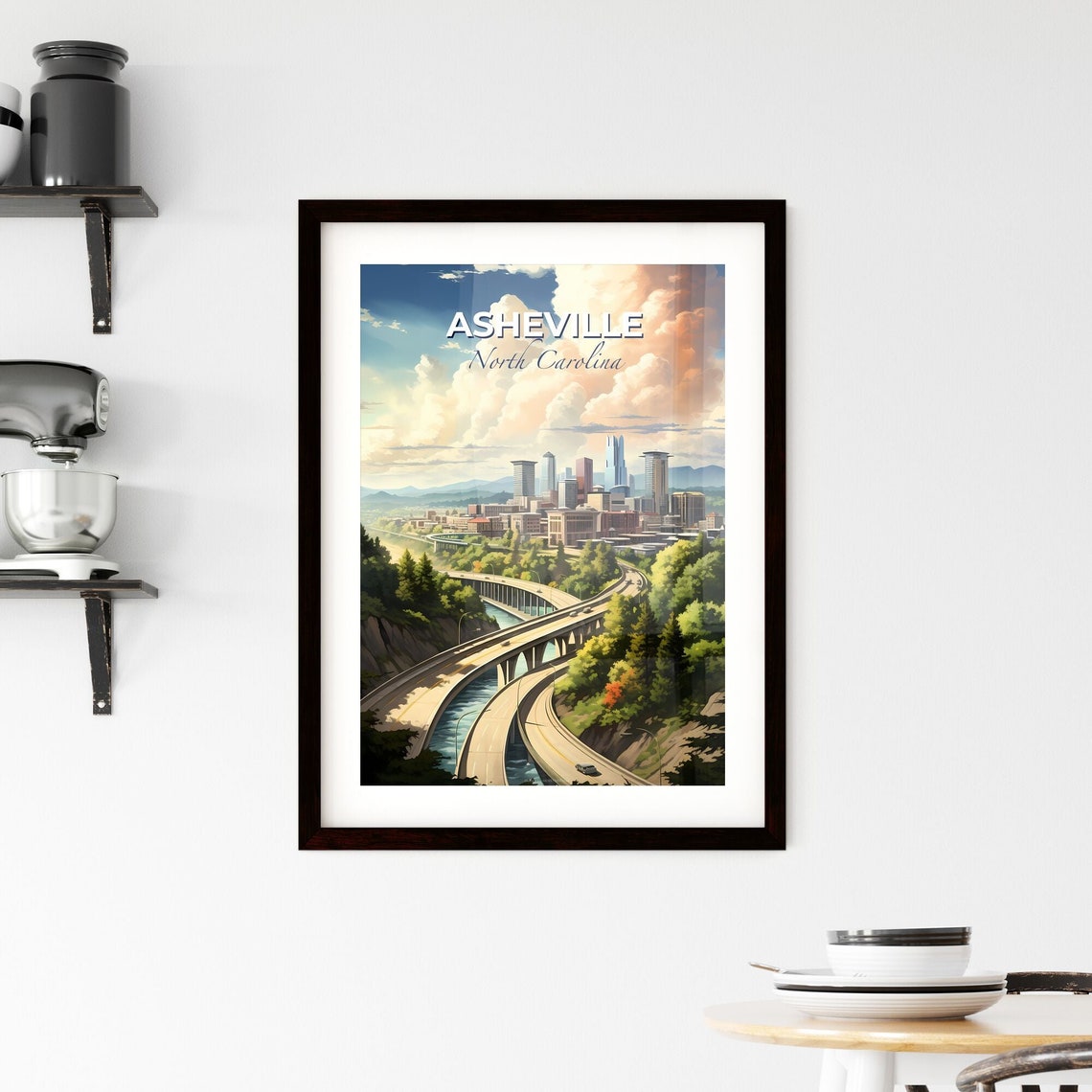 Asheville North Carolina Skyline Highway Overpass View Travel Poster - Image 2