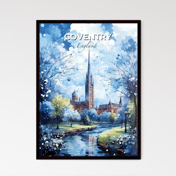 Coventry England Skyline Poster Cathedral Spire River Spring Art