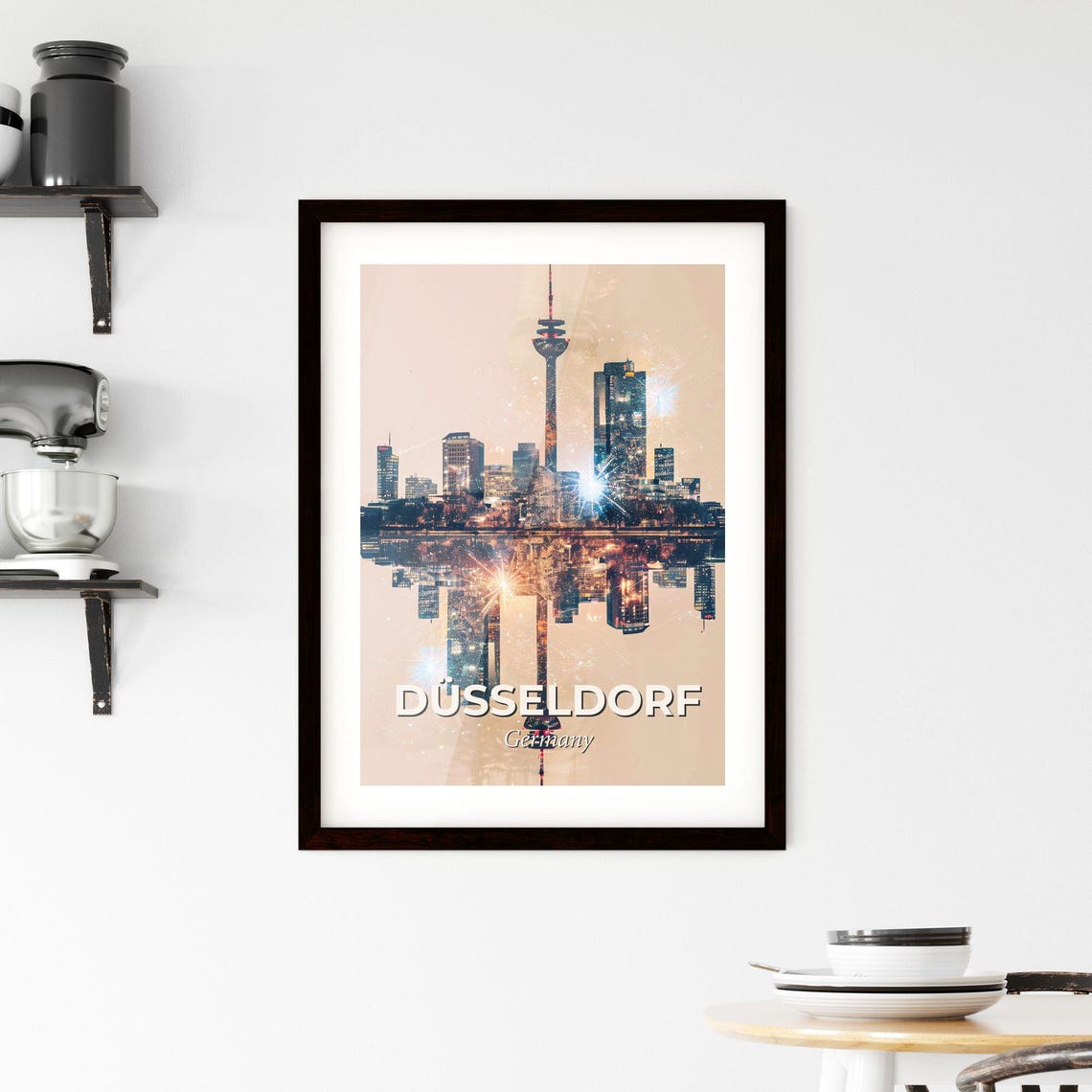 Dusseldorf Germany TV Tower Mirrored Sparkle City Skyline Poster - Image 2