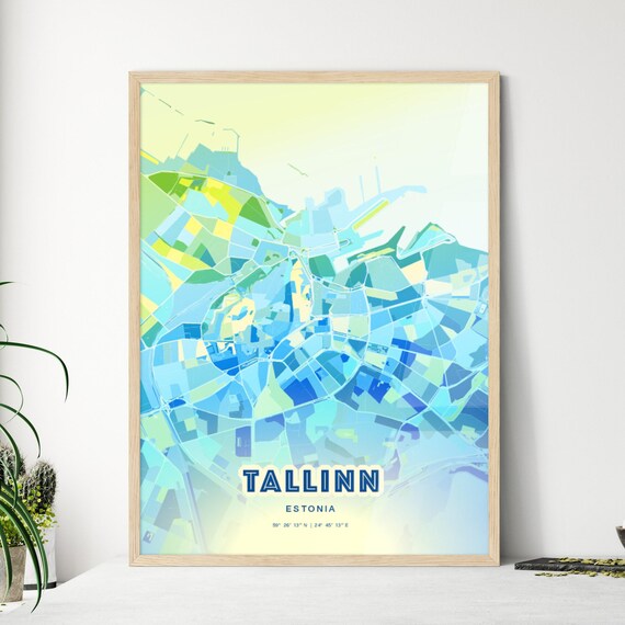 Tallinn Estonia Custom Blue Green City Map Art Poster Travel Decor Gift