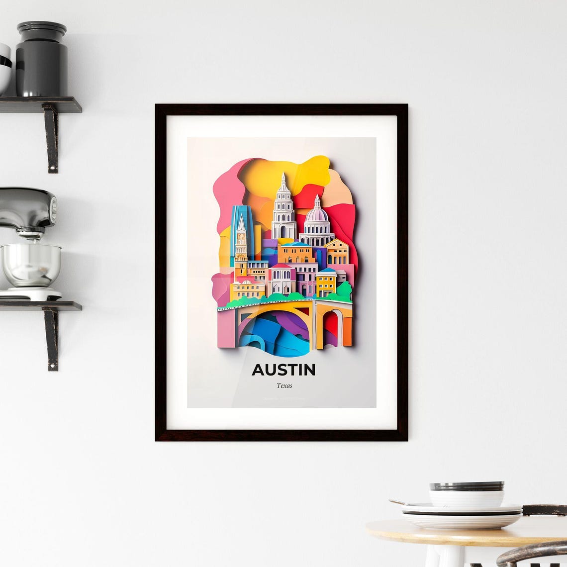 Austin Texas Colorful Paper Cut Downtown Bridge Travel Poster - Image 2