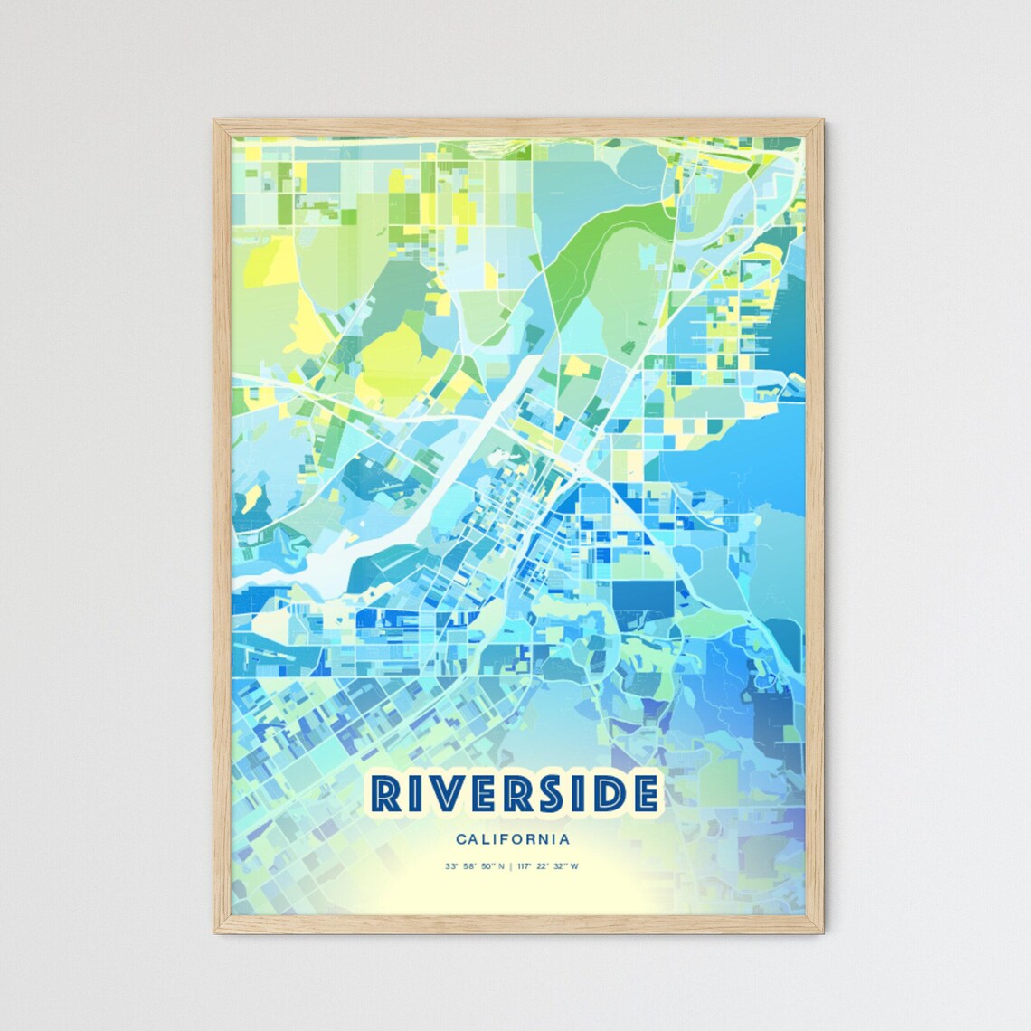 Riverside California Bluish Watercolor Modern City Map Art Poster