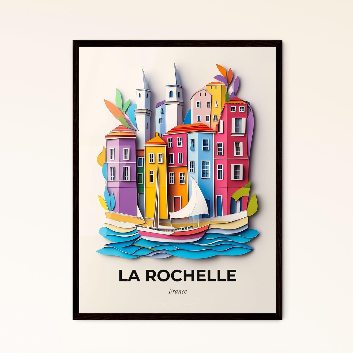 La Rochelle France Colorful Paper Cut Sailboat Harbor Poster