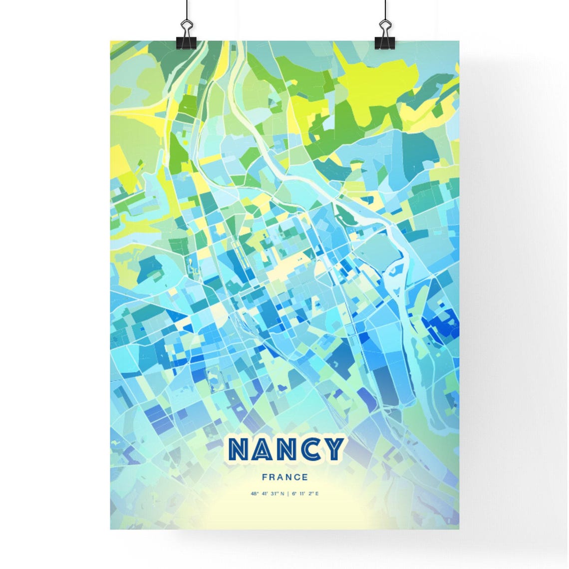 Nancy France Custom Blue Green City Map Art Poster Travel Decor Gift - Image 2
