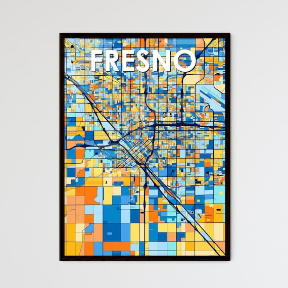 Fresno California Vibrant Colorful Geometric Street Grid City Map Art Poster