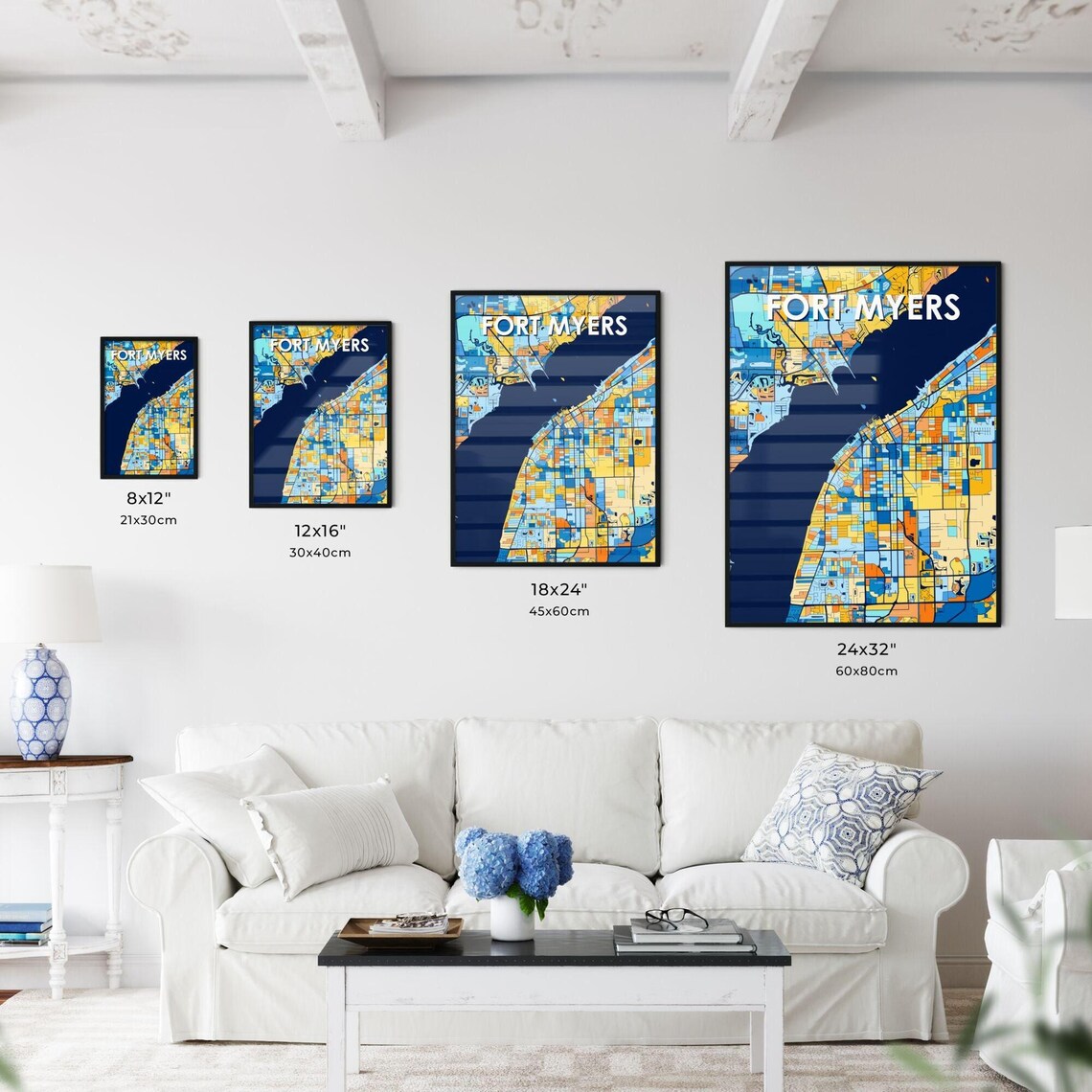 Fort Myers Florida Vibrant Colorful Geometric Street Grid City Map Art Poster - Image 3