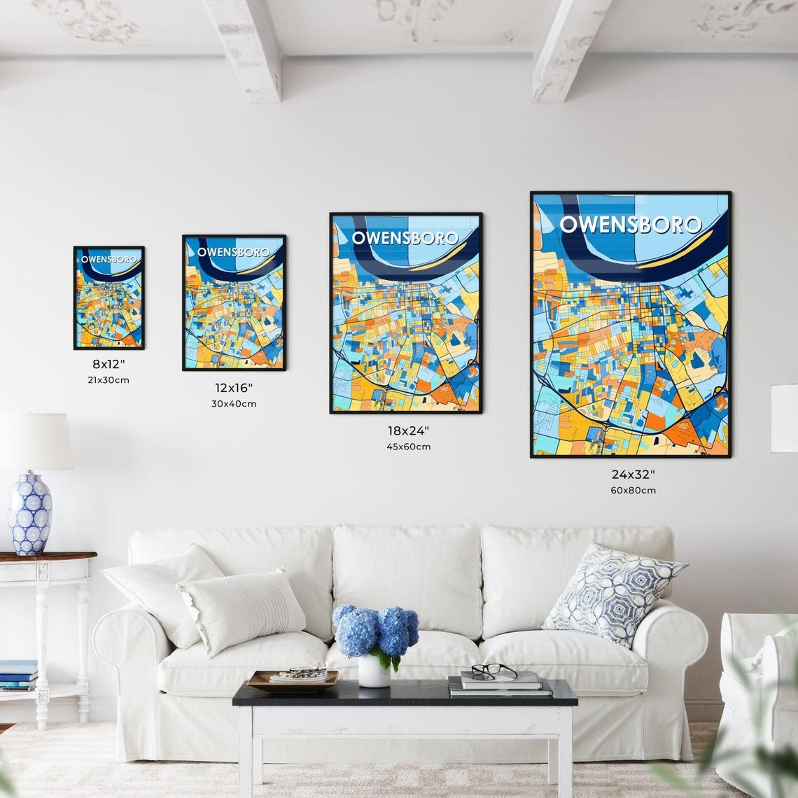 Owensboro Kentucky Geometric Blue and Orange City Map Poster - Image 3