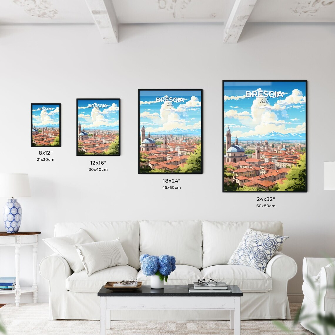 Brescia Italy Skyline Domes Church Towers Mountain View Cityscape Poster - Image 3