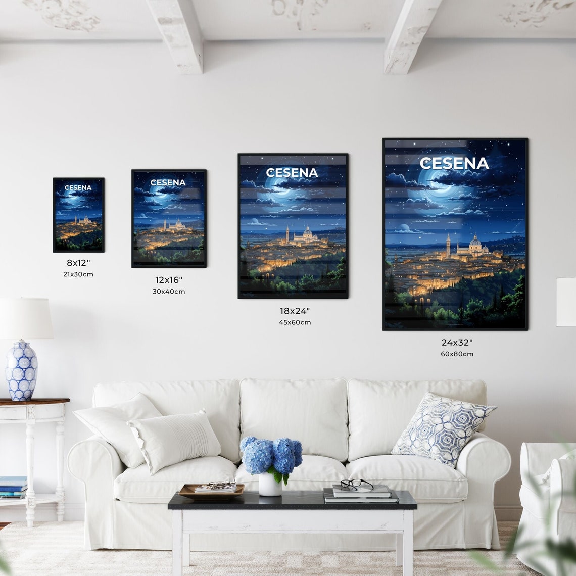 Cesena Italy Starlit Night Skyline Moonlit Cityscape Travel Poster - Image 3