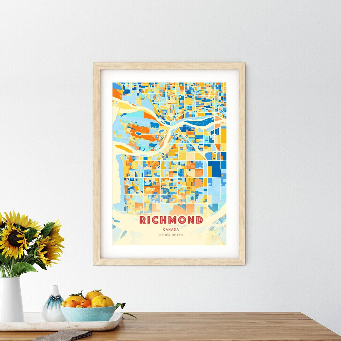 Richmond Canada Colorful Blue Orange City Street Map Coordinates Poster - Image 2