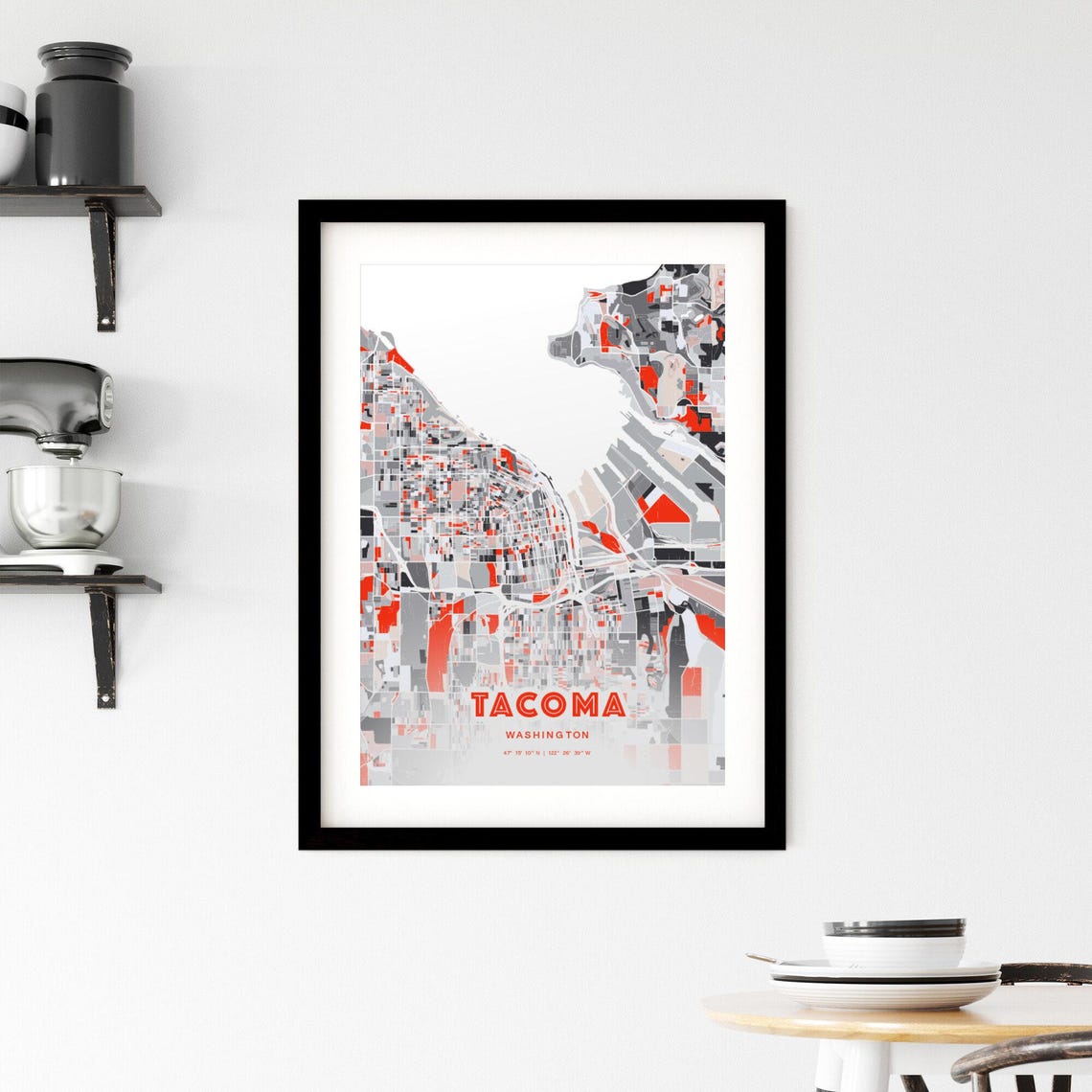 Tacoma Washington City Map Art Modern Red Gray Coordinate Poster - Image 2
