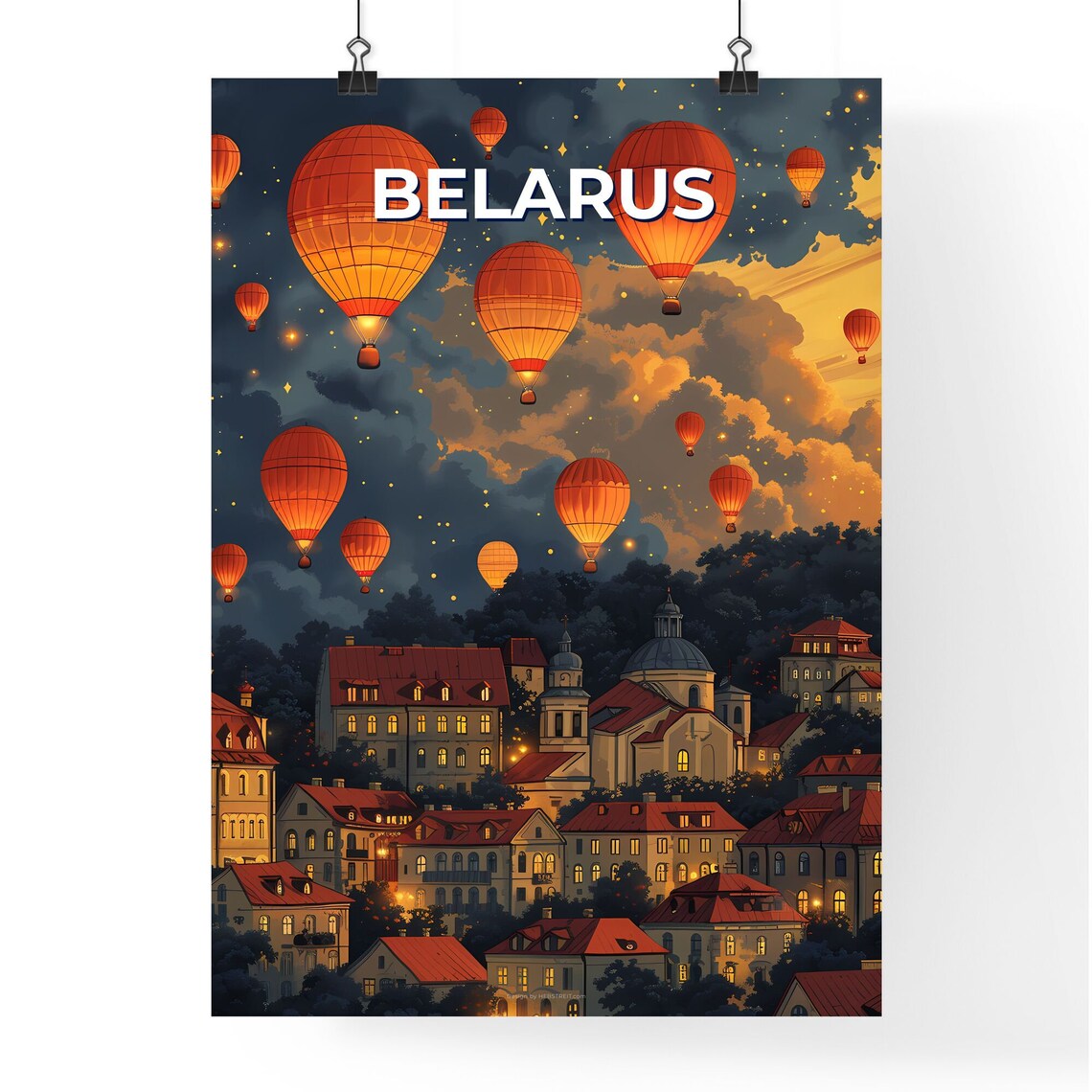 Belarus Hot Air Balloons Over Old Town Dusk Vintage Travel Poster Art - Image 4
