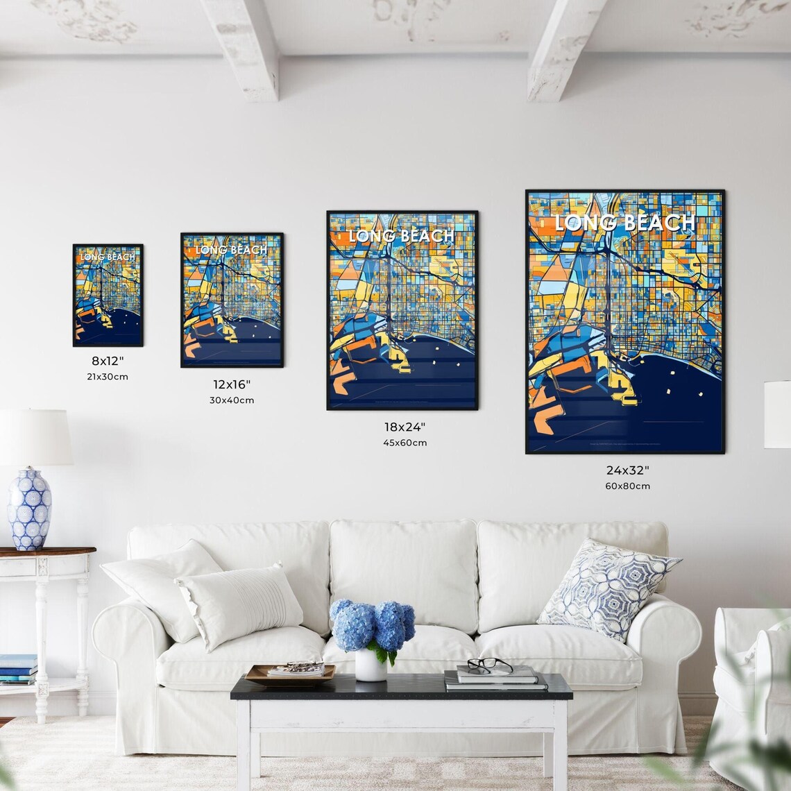 Long Beach California Vibrant Colorful Illustrated Street Map Art Poster - Image 3